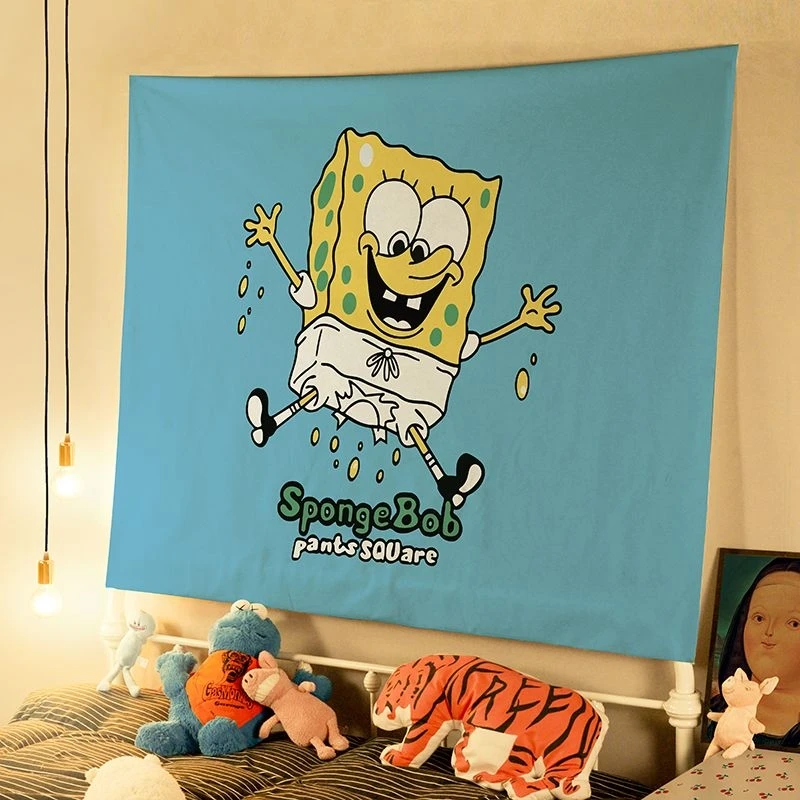 Cute  Octopus Brother SpongeBob SquarePants Cartoon Hanging Cloth Dormitory Bedroom Wall Decoration Creative Background  Funny