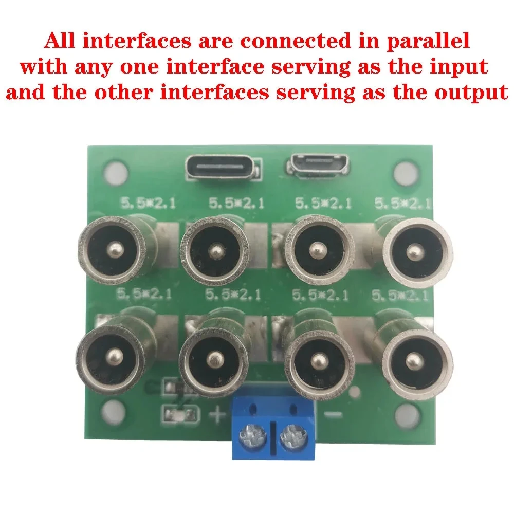 USB-C Micro to DC 5.5*2.1mm High Current 5521 Multi Head Power Supply Base Test Board Distribution Board Hub Parallel Connection