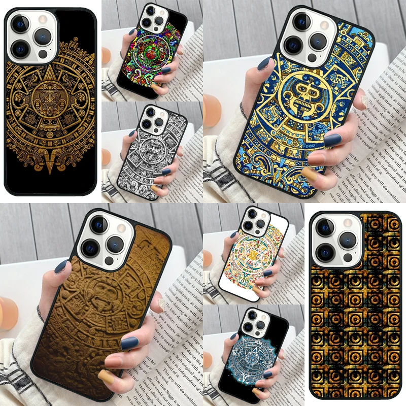 Mayan Calendar Wood Pattern Phone Case Cover for iPhone 16 12 mini 11 13 14 15 Pro Max SE 2020 for Apple 7 8 Plus Coque