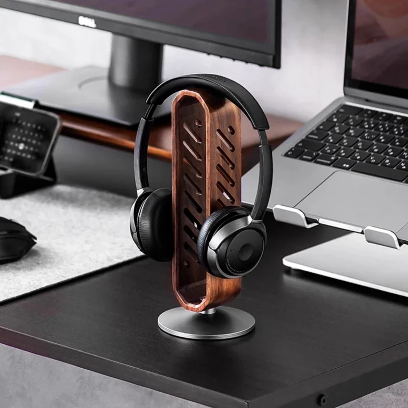 Rotating Walnut Headphone Stand Creative Over-Ear Headset Holder Desk Organizer for Audio Equipment Storage Modern Display Rack