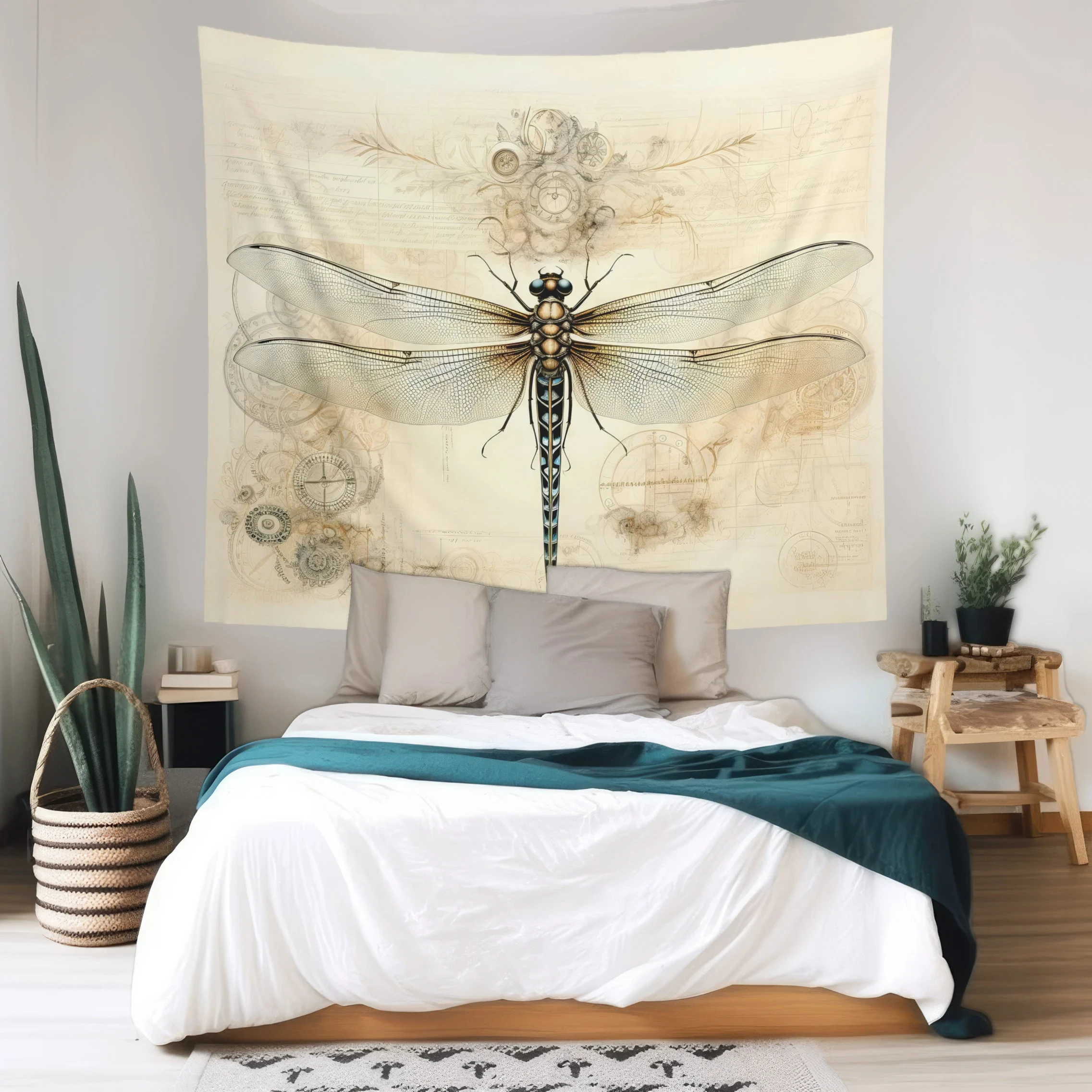 VIKAMA Retro Steampunk Dragonfly Tapestry Making Old Background Cloth Industrial Style Living Room Decoration