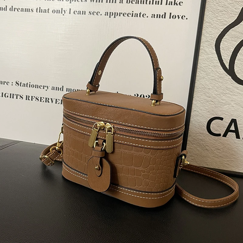 Fashion Box Handbags Designer Stone Pattern Pu Leather Shoulder Crossbody Bag Winter Purses 2025 Black Coffee bolso mujer Clutch