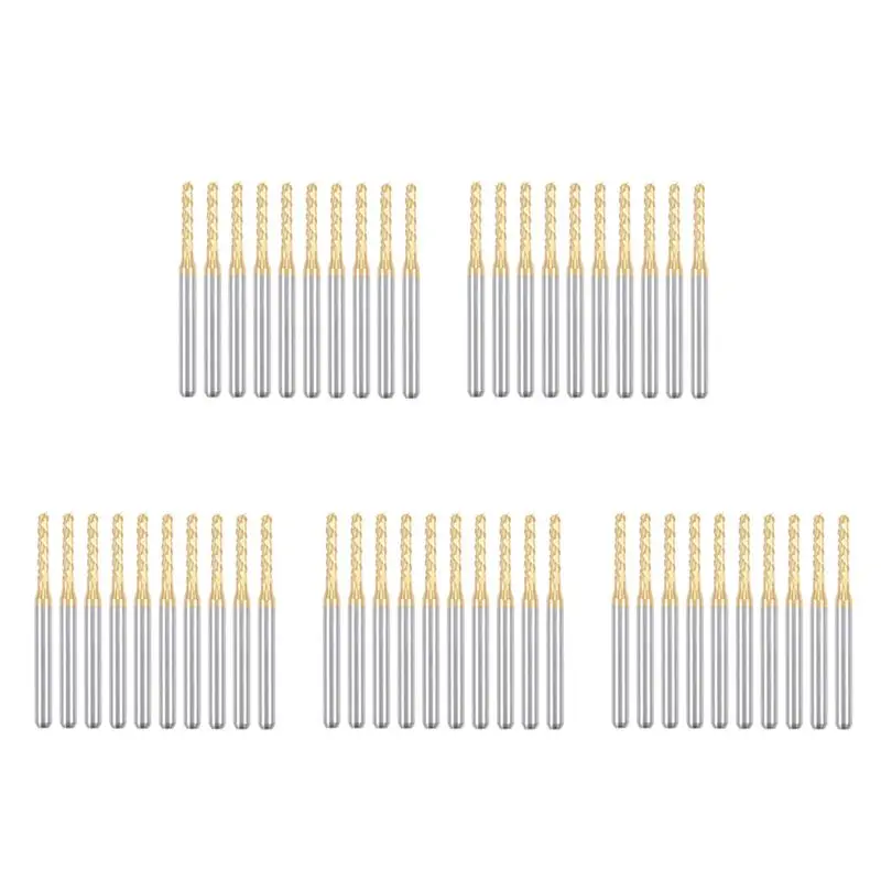 50PCS Titanium Coat Carbide End Mill Engraving Milling Cutter CNC Router Bits For PCB Machine, 1/8 Inch Shank 2Mm-A68E