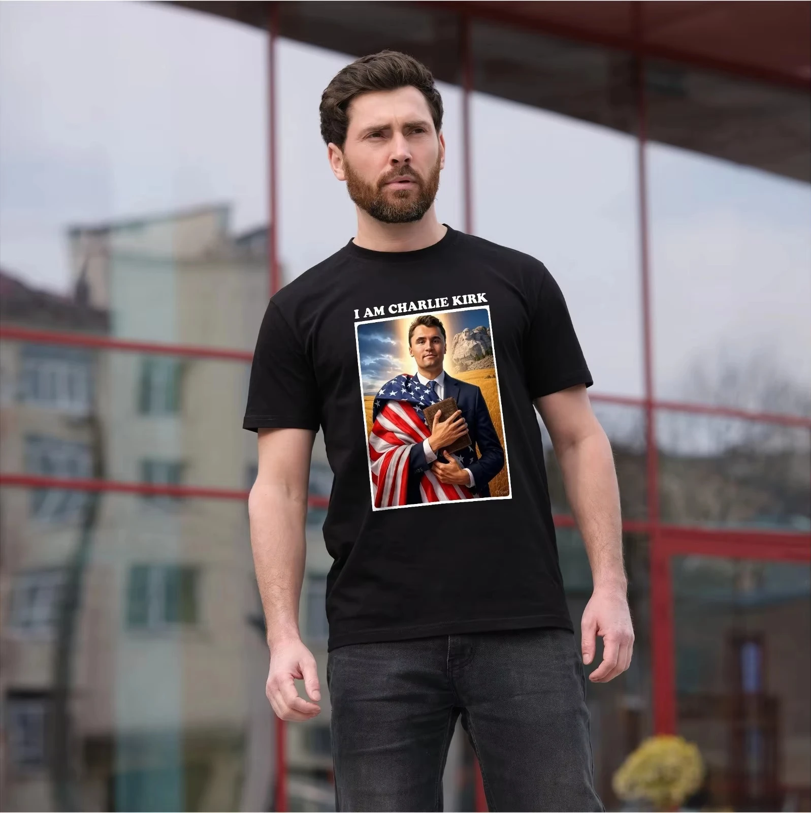 

I Am Charlie Kirk Patriotic USA Christian Jesus Printed Design T Shirt Comfortable and Breathable Soft Fashionable Men Clothing