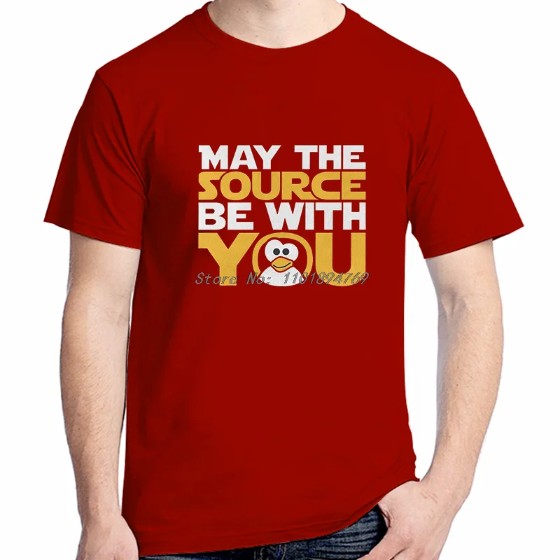 May The Source Be With You Special Cotton T-Shirt Linux Operating System Tux Penguin Summer High Quality Streetwear Mens Clothes - view 4