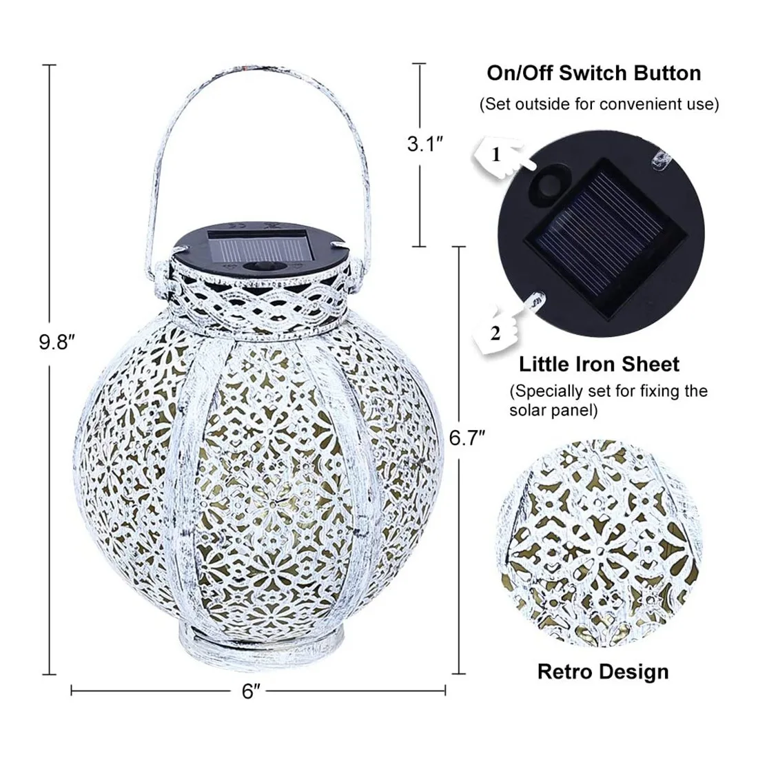 A76K 2 Pack Solar Lanterns Outdoor Hanging, Retro Large Solar Lantern Lamps Outdoor Waterproof With Handle, Metal Decorative