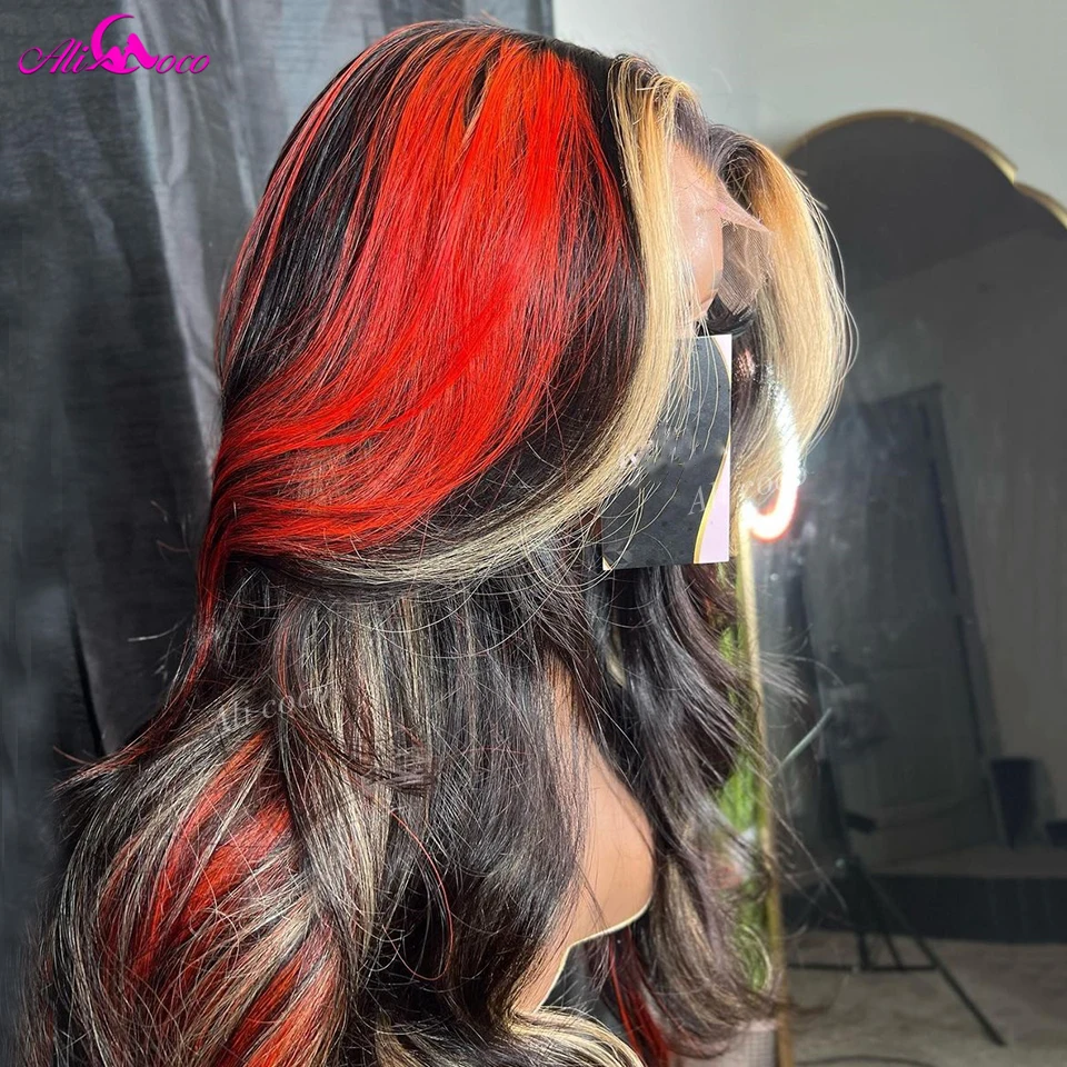 Black With Red Blonde 13x4 Front Wig 200 Body Wave 13x6 Lace Front Wigs Human Remy Hair For Women Transparent Brazilian Hair