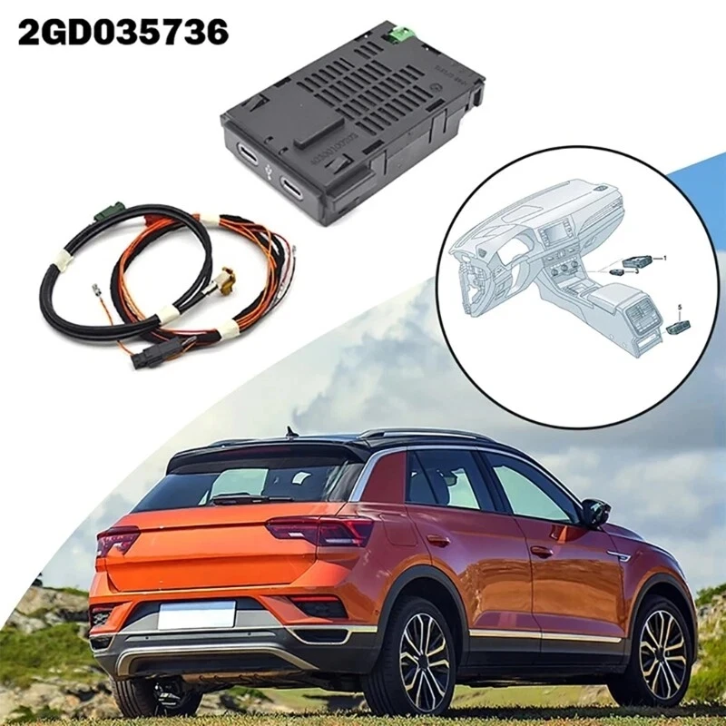 

1pcs Double USB Charging Port For Jetta For ID.6 For T-Cross For T-Roc 2GD035736 Metal Plastic Car Accessories