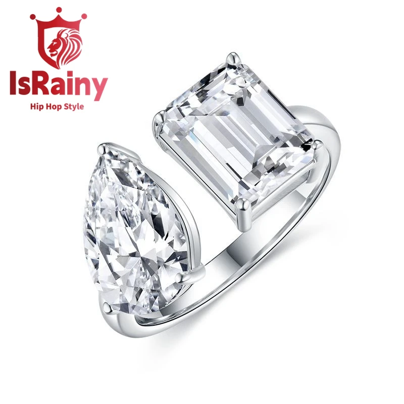 

IsRainy Hip Hop Rock Solid 925 Sterling SilverRadian Pear Real GRA Moissanite Diamonds Rings Engagement Anniversary Fine Jewelry