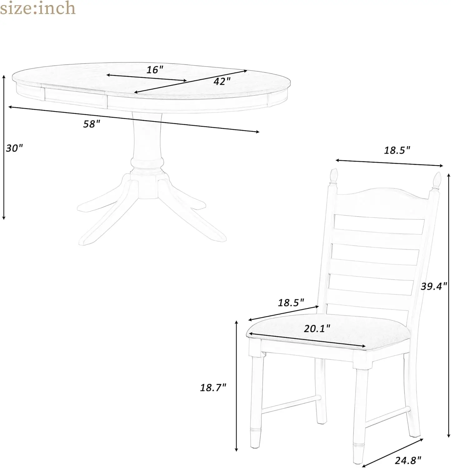 5 Piece Wood Retro Functional Dining Table Set with Round Extendable Dining Table and 4 Upholstered Dining Chairs,