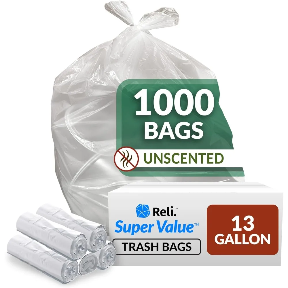 SuperValue 13 Gallon Trash Bags  1000 Count Bulk  Tall Kitchen  Can Liners Clear Multi-Use Garbage Bags