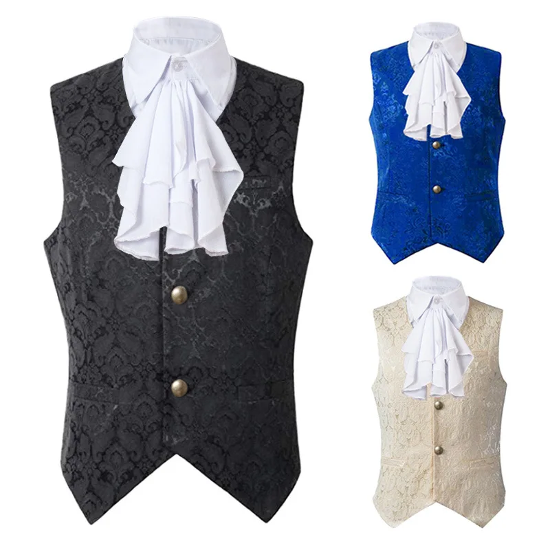 

Medieval Prince Waistcoat Pirates Vest Cosplay Costume Men's Gothic Victorian Steampunk Waist Coat Jabot Tie Suit