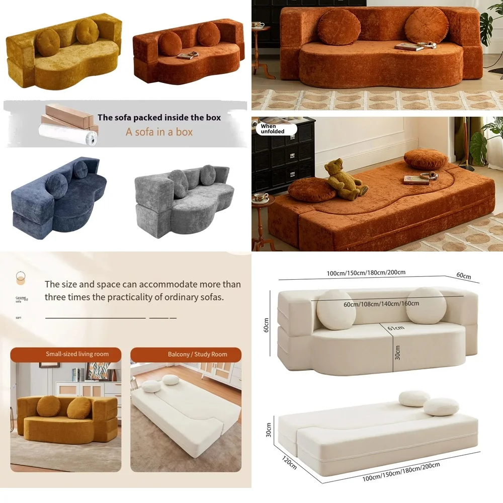 Modern Minimalist Style Uniquely Shaped Foldable Compressed Sofa Bed Modular L Shape Sectional Sofa