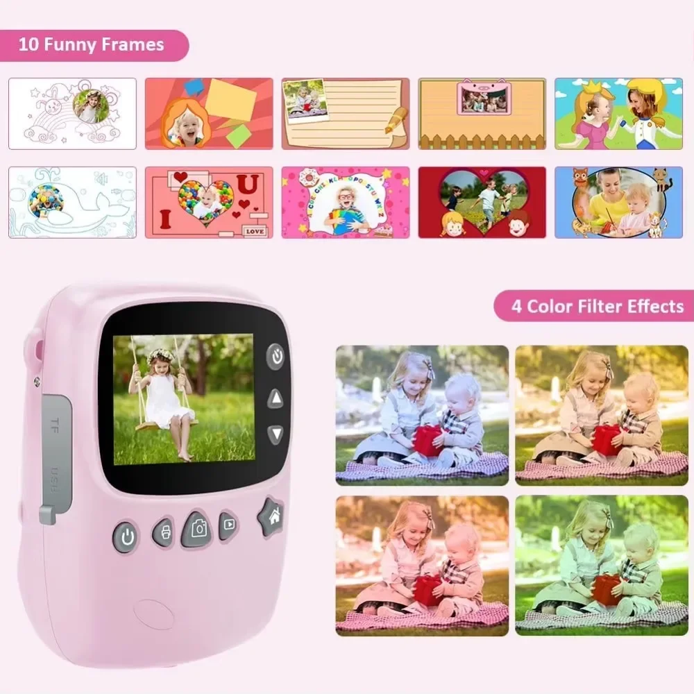 Cámara de impresión instantánea para niños, cámara de impresión digital, grabadora de video de alta definición de 18MP, 1080P