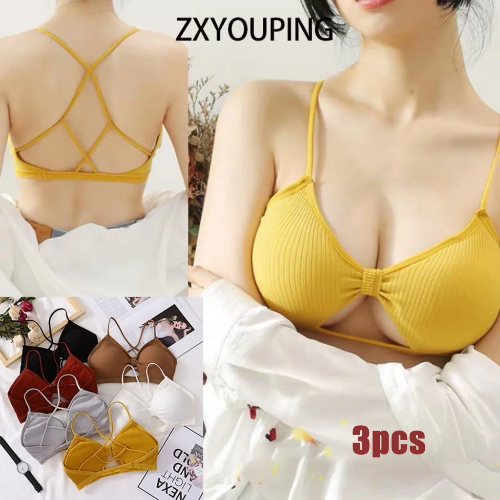 

3PCS Sexy Bralette Breathable Underwear for Women Soft Comfortable Bra Threaded Cotton Beautiful Back Hollow Out Sports Lingerie