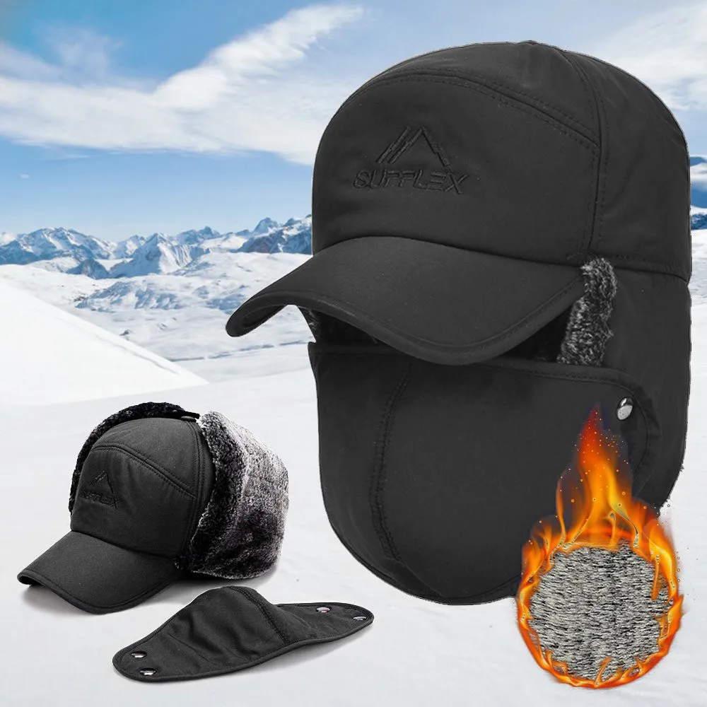 Men Women FauxEarHat Cap Winter Ski Trooper Trapper Cap Black Ski Trooper Trapper Cold snow Cap Accessories Winter Warm Hat