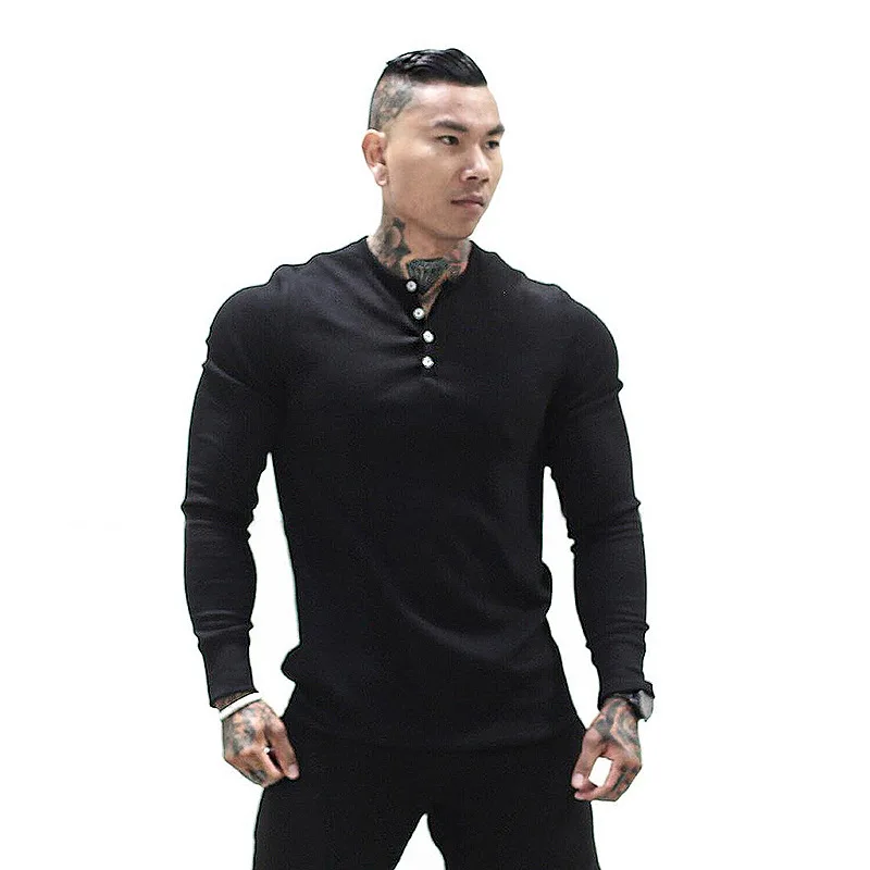 2022 New Man Fashion T Shirt Casual Fashion Plain Color Long sleeve High Quality Slim Polo Shirt Men Gym Fitness T-shirt