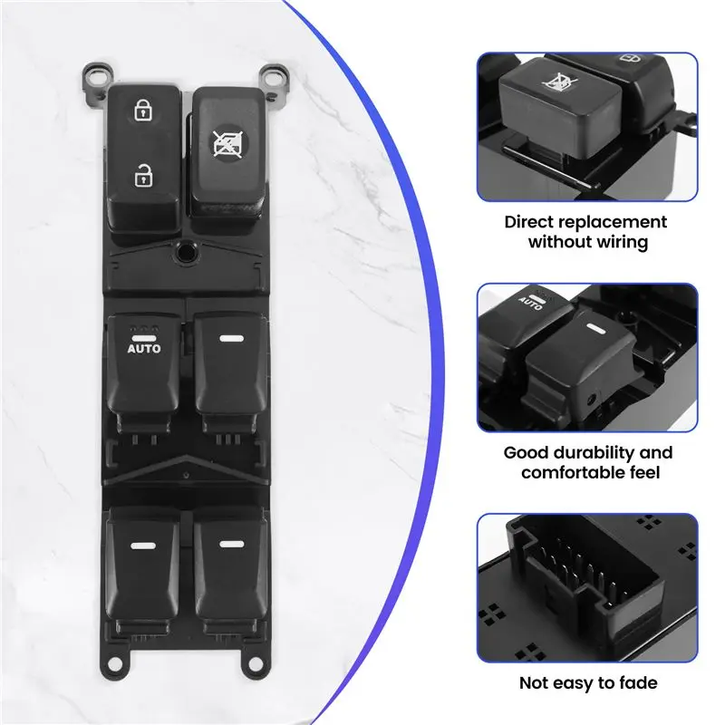 ASMA-Car Front Left Drive Side Power Window Control Switch Button For Kia Rio (4Door) 2012-2015 93570-1W155