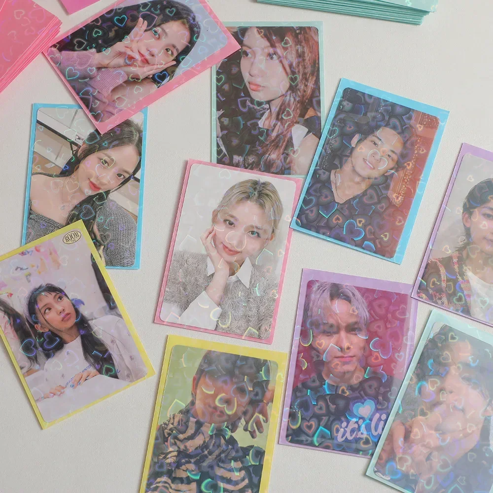 Imagem -03 - Coração-forma Holográfica Foil Card Protector Laser Glitter Mangas Trading Cards Film Tampa do Cartão Kpop Idol 61x91 mm 20 Pcs por Lote Amor