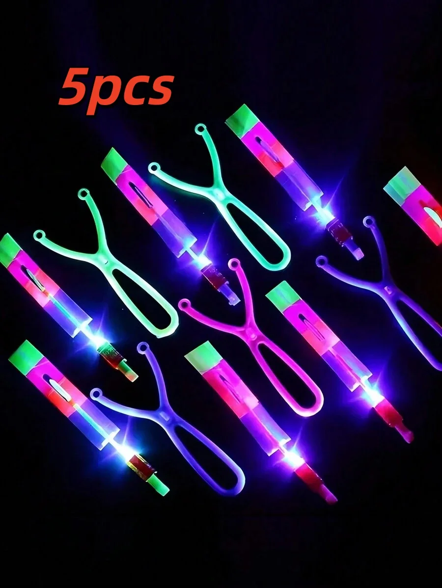 Slingshots Rocket Launcher 5Pcs LED Arrow Helicopters + 5Pcs Launchers Flying Toys Luminous Slingshot Toys for Kids Boys Girls