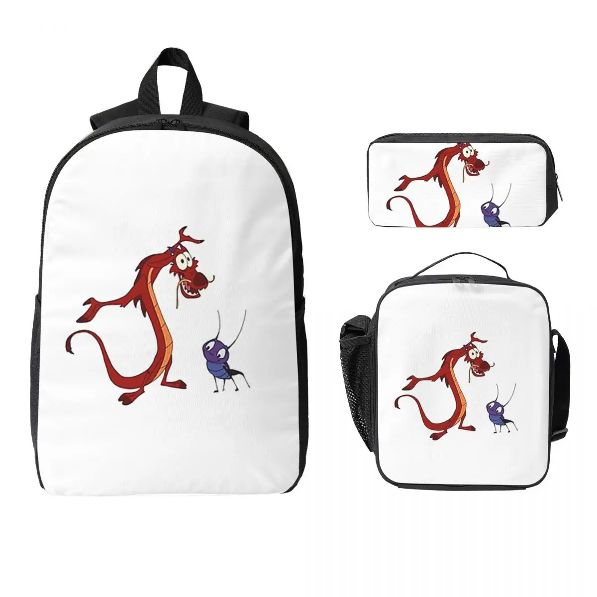

Mushu From Mulan Backpack Student Boys Girls BookBag School Bag Computer Shoulder Bags 3ps Insulated Lunch Bag Pencil Case