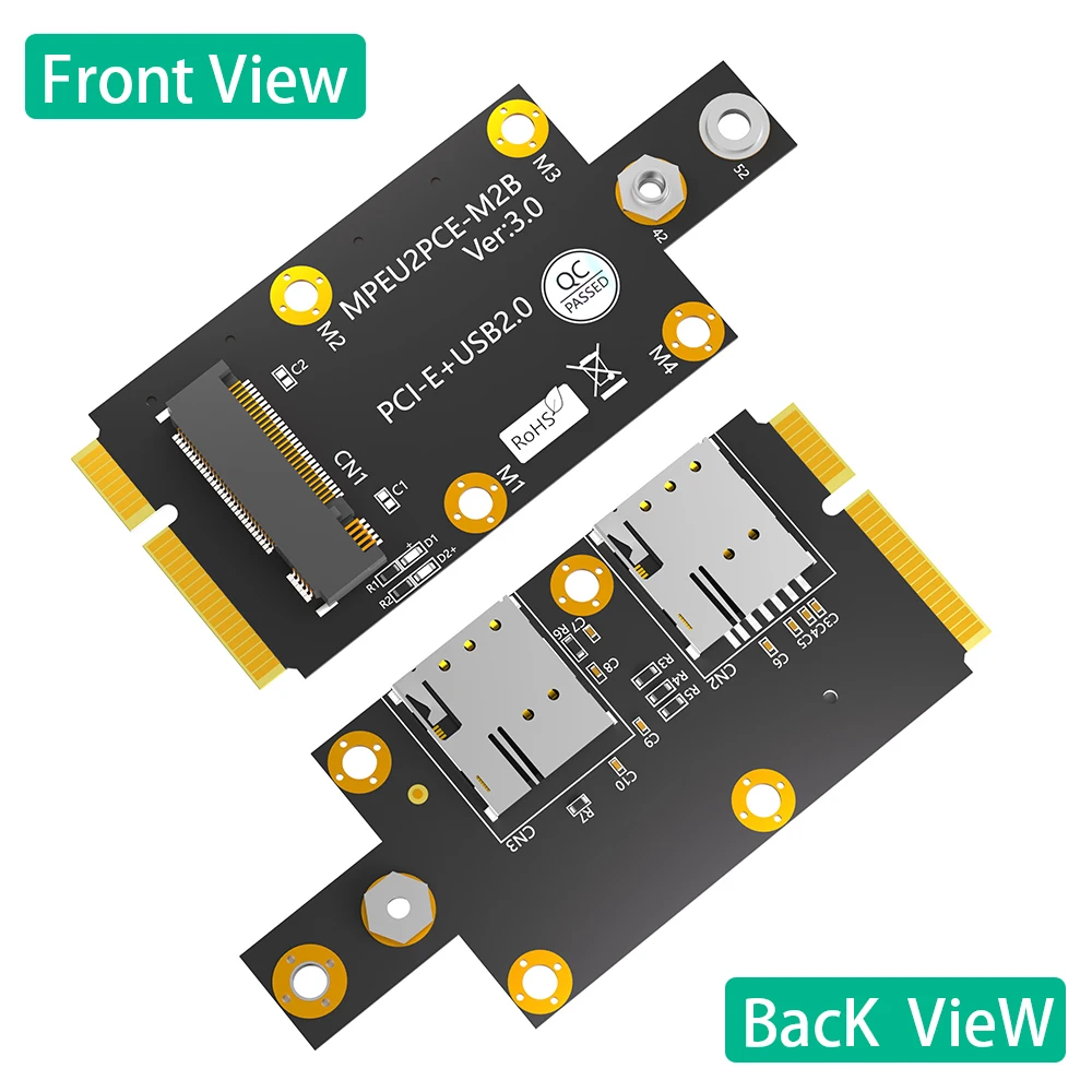 Dual NANO SIM Card Slot M.2 Key B to Mini PCI-E Adapter for 3G/4G/5G Modules