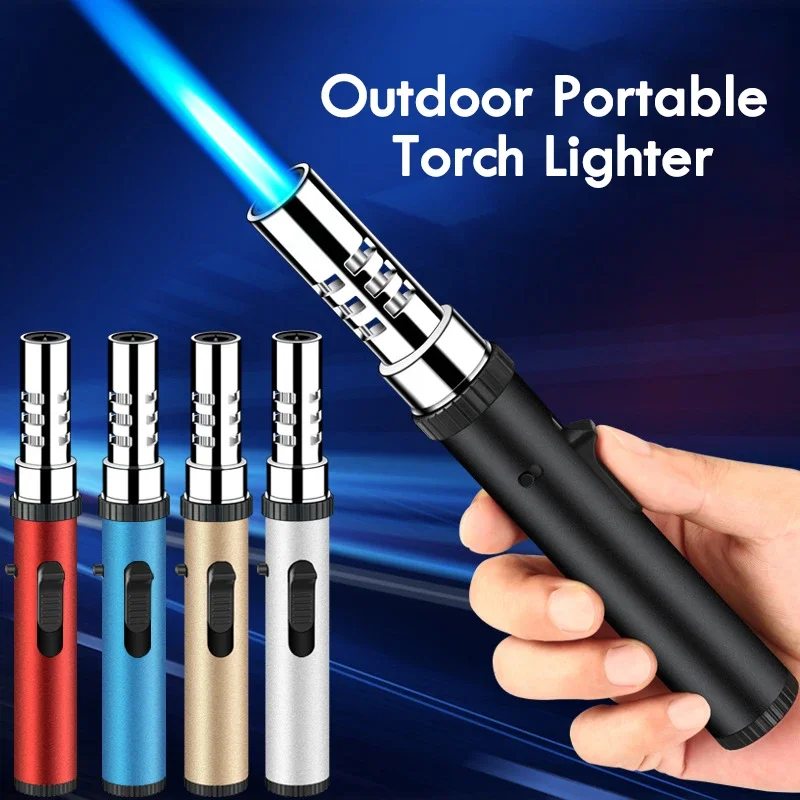 Multifunction Outdoor EDC Straight Cigar Gun Metal Portable Inflatable Lighter Camping Barbecue Ignition Tools (No Gas)