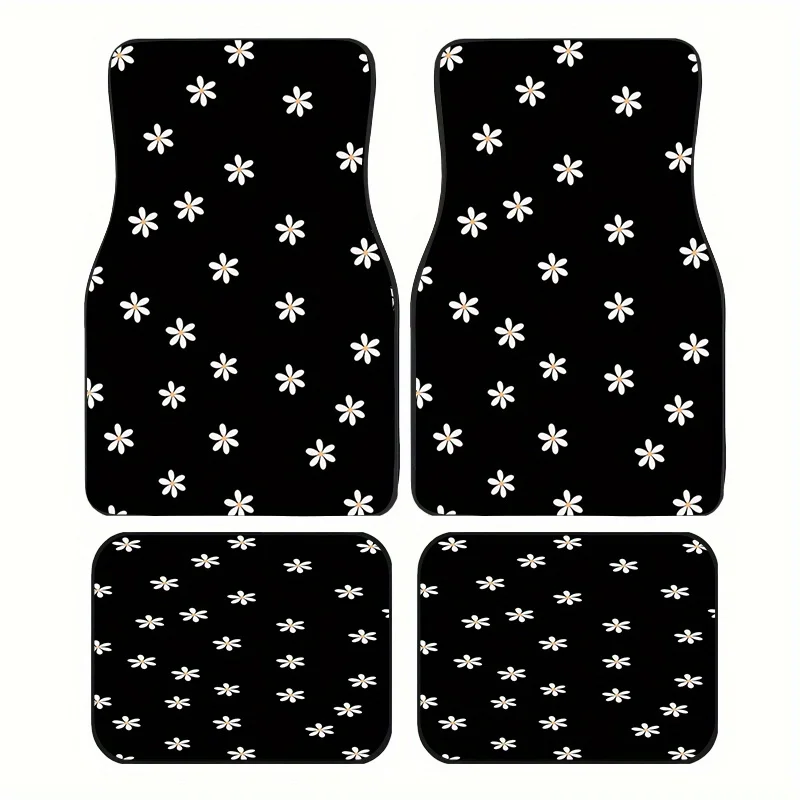 Four-piece Daisy Print Car Mat Set, Suitable For Daily Commutes And Long-distance Travel, Easy To Clean Without Leaving Stains,