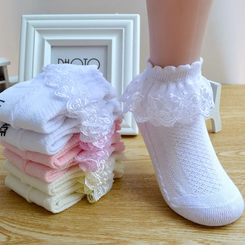 Baby Girls Ankle Socks Breathable Cotton Lace with Ruffle Princess Mesh Sock Children White Pink Yellow Kids Toddler Dance Socks