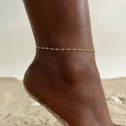 Women Gold Color Waterproof Stainless Steel Dainty Lip Chain Anklets Jewelry Gift, Minimalist Anklet For Daily Beach Holiday