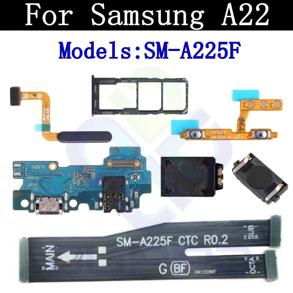 

Верхний ушной громкоговоритель SIM-карта лоток зарядный порт плата для Samsung A22 A225F датчик отпечатков пальцев сигнал материнская плата гибкий кабель