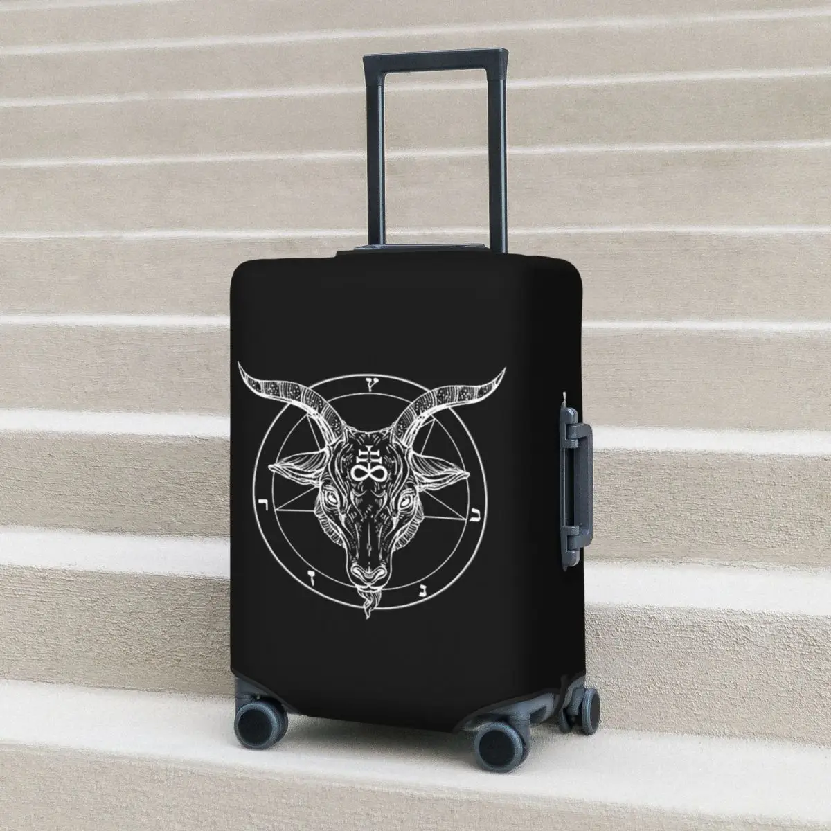 펜타그램 또는 사탄교 기호가 있는 바포멧 염소 머리 가방 커버 보호 탄성 여행용 수하물 보호 커버 18-32인치