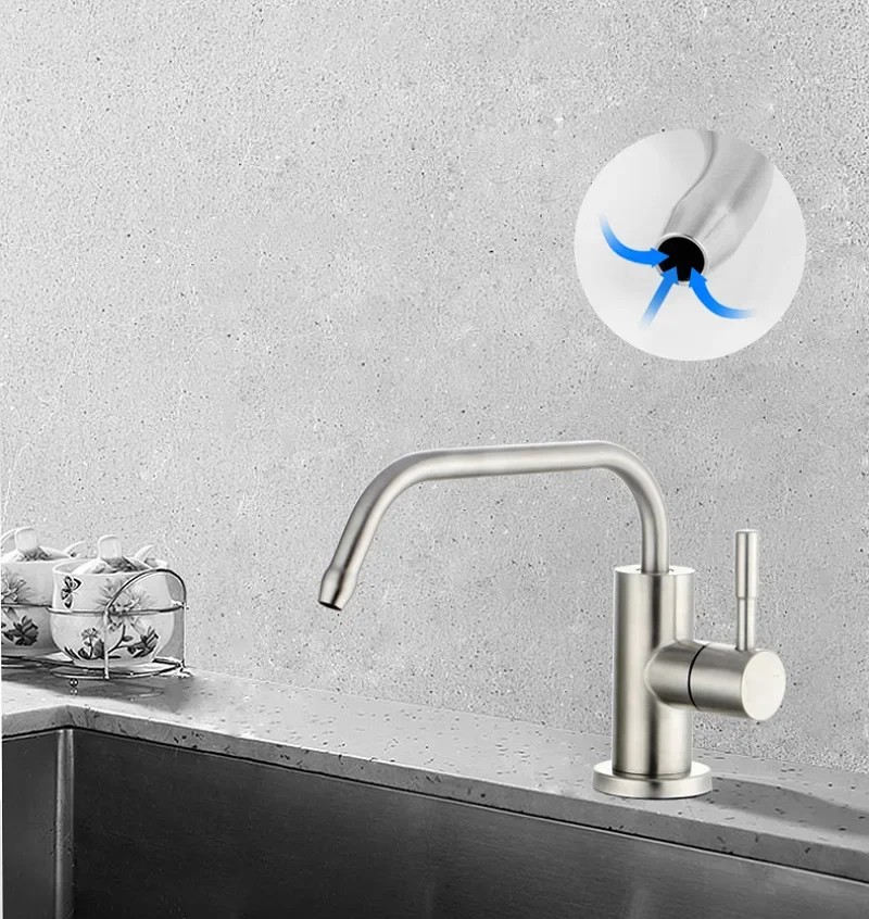 Kitchen Sink Faucet Direct Drinking Tap Single Cold Stainless Steel Water Purifier Tap 1/4 Inch Connect Reverse Osmosis Faucet