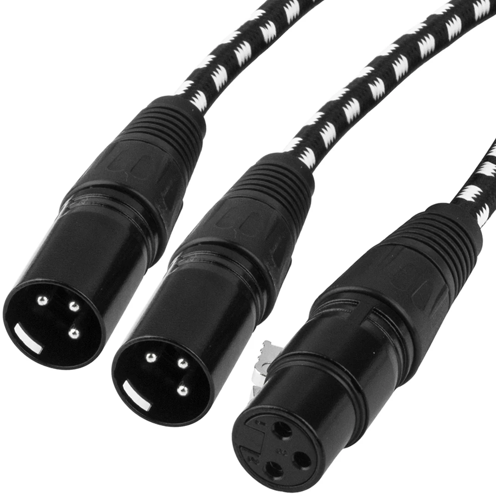 Braided XLR Female to Dual XLR Male 3pin Y Splitter Cable Foil+Braided Shielded For Microphone Mixer Amplifier 50cm 10Pack