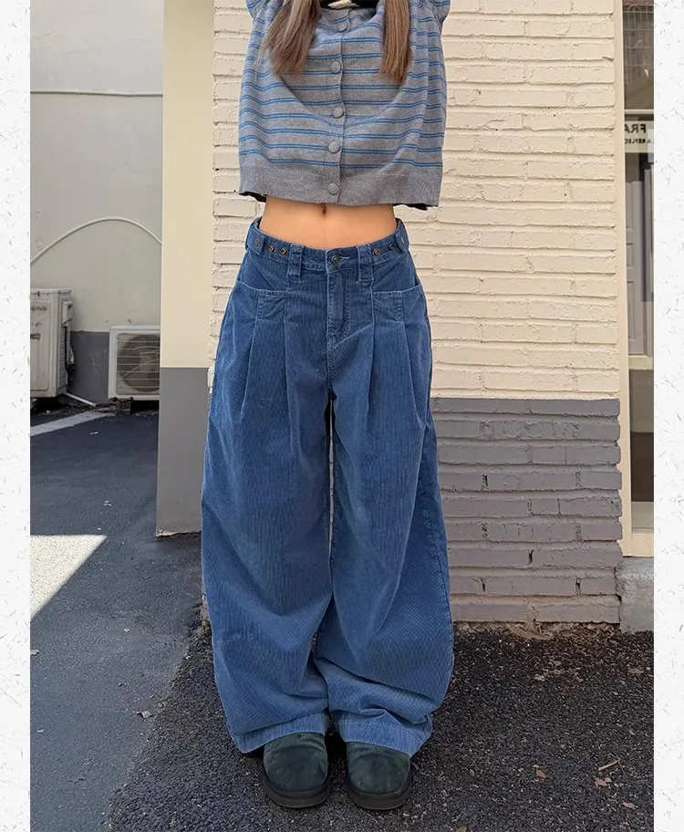 Pantalon décontracté à jambes larges pour femmes, taille haute, ample, coréen rétro Y2K