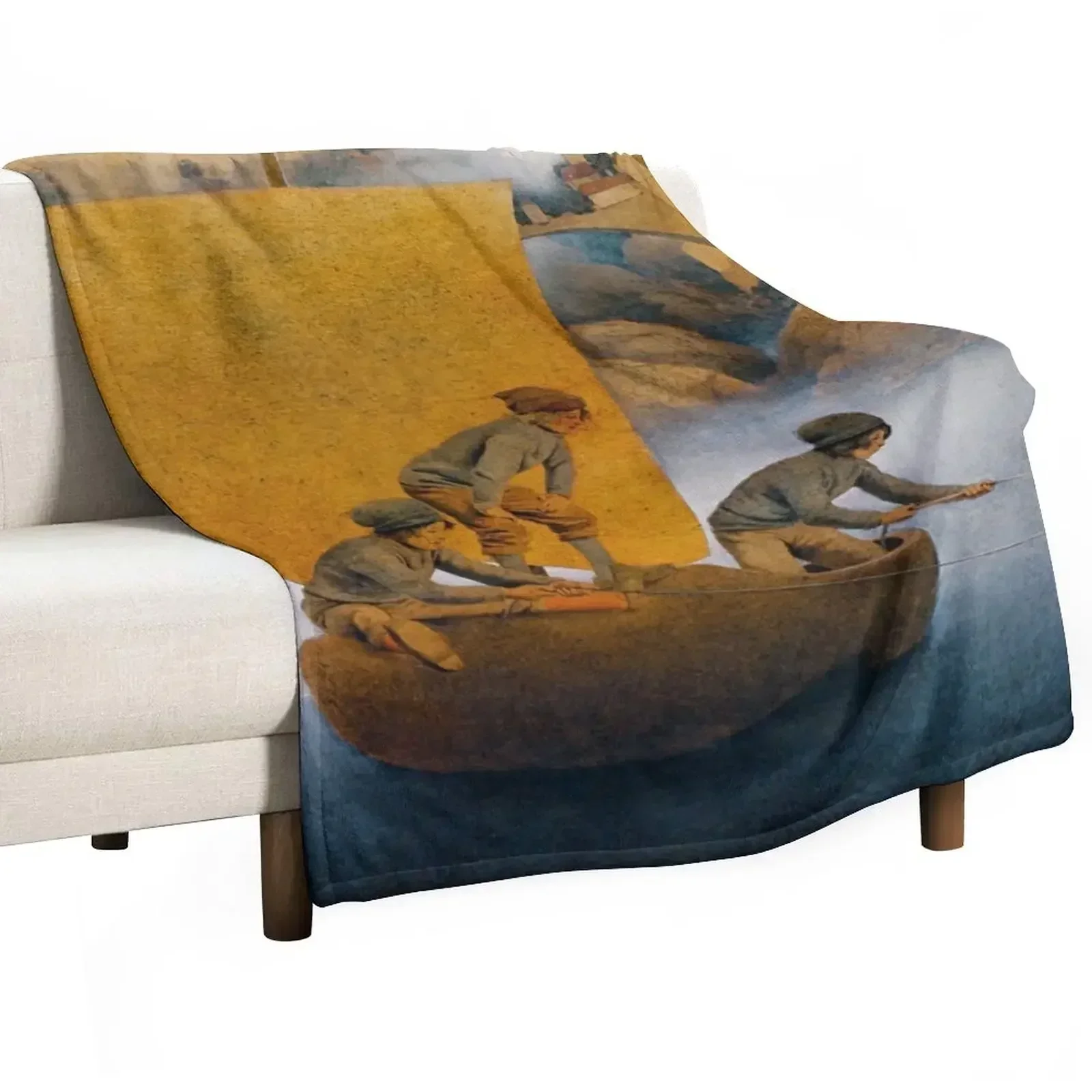 New Wynken, Blynken, and Nod by Maxfield Parrish - Fairy tales Throw Blanket Travel cosplay anime Plush Blankets