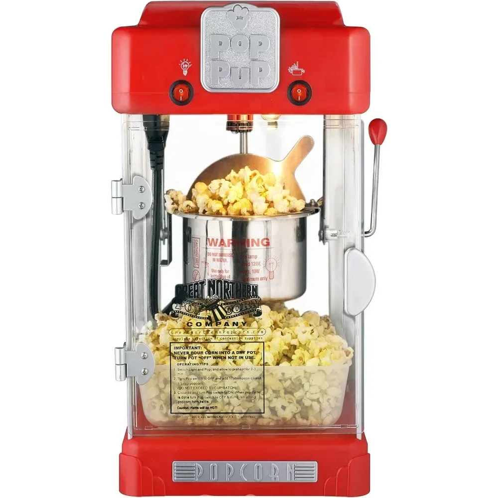

A Pop Pup Countertop Popcorn Machine – Tabletop Popper Makes 1 Gallon – 2.5-Ounce Kettle, Catch Tray Warming Light & Scoop, Red