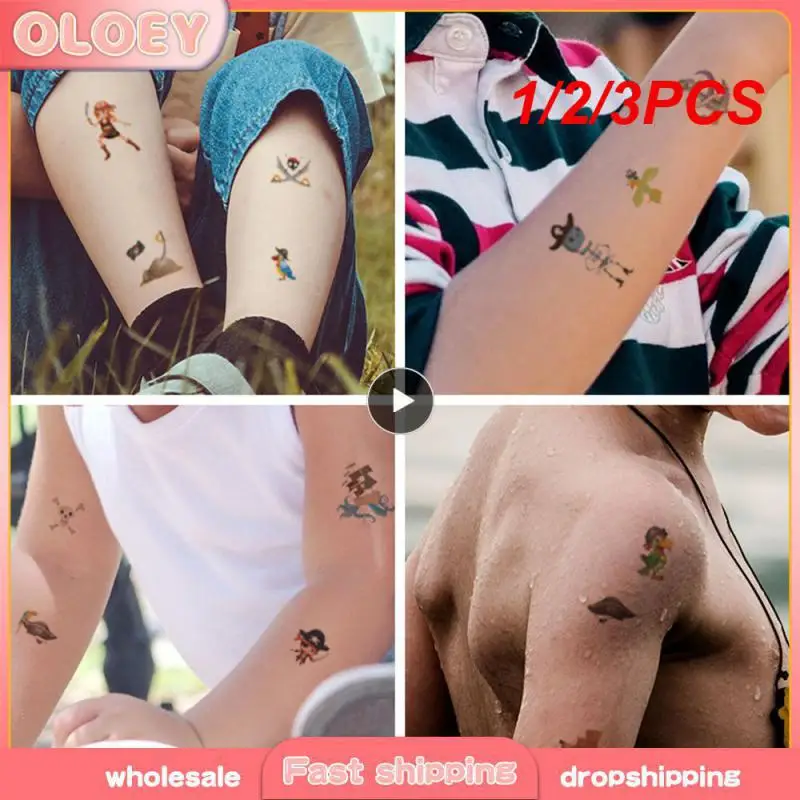 1/2/3PCS set Cartoon Pirates Temporary Tattoo Pirate Ship Parrot Children Body Sticker Disposable tatouage temporaire Gift For