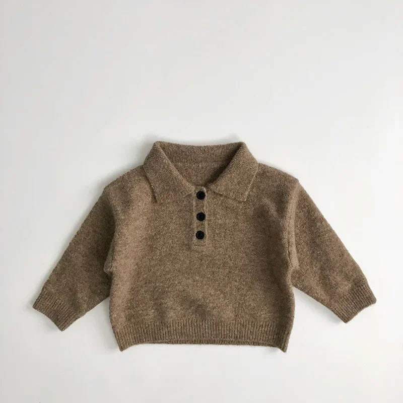 

Infant Baby Toddler Top 1-8Y Autumn Winter Children's Cotton Knitted Turn-down Collar Sweater Kids Girls Boys Vintage Stylish