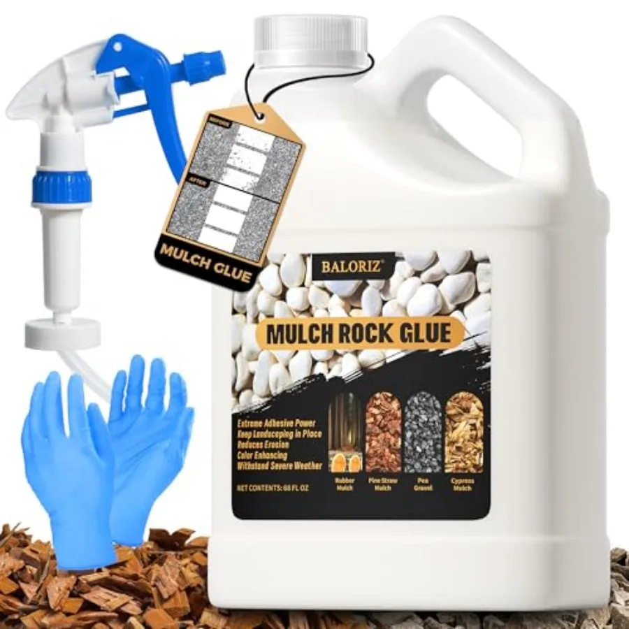 

Mulch Glue - 68oz Mulch and Rock Glues for Landscaping, Pea Gravel and Bark, Strong Stabilizing Gravel Glue with Applicator Rea
