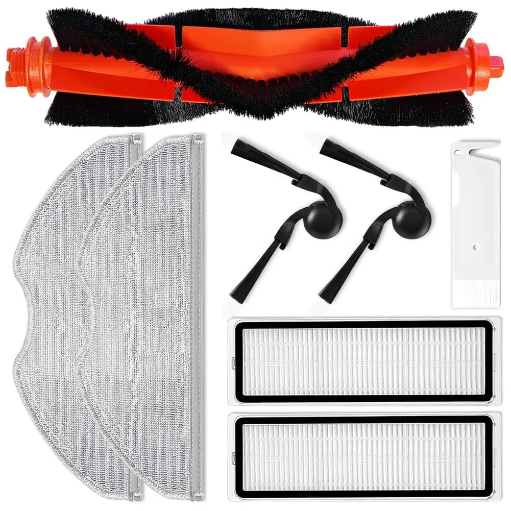 For Xiaomi Robot Vacuum Cleaner S40C/E101 Accessory Set: 1 Main Brush, 2 Mop Cloths, 2 Side Brushes, 2 Cleaning Brushes