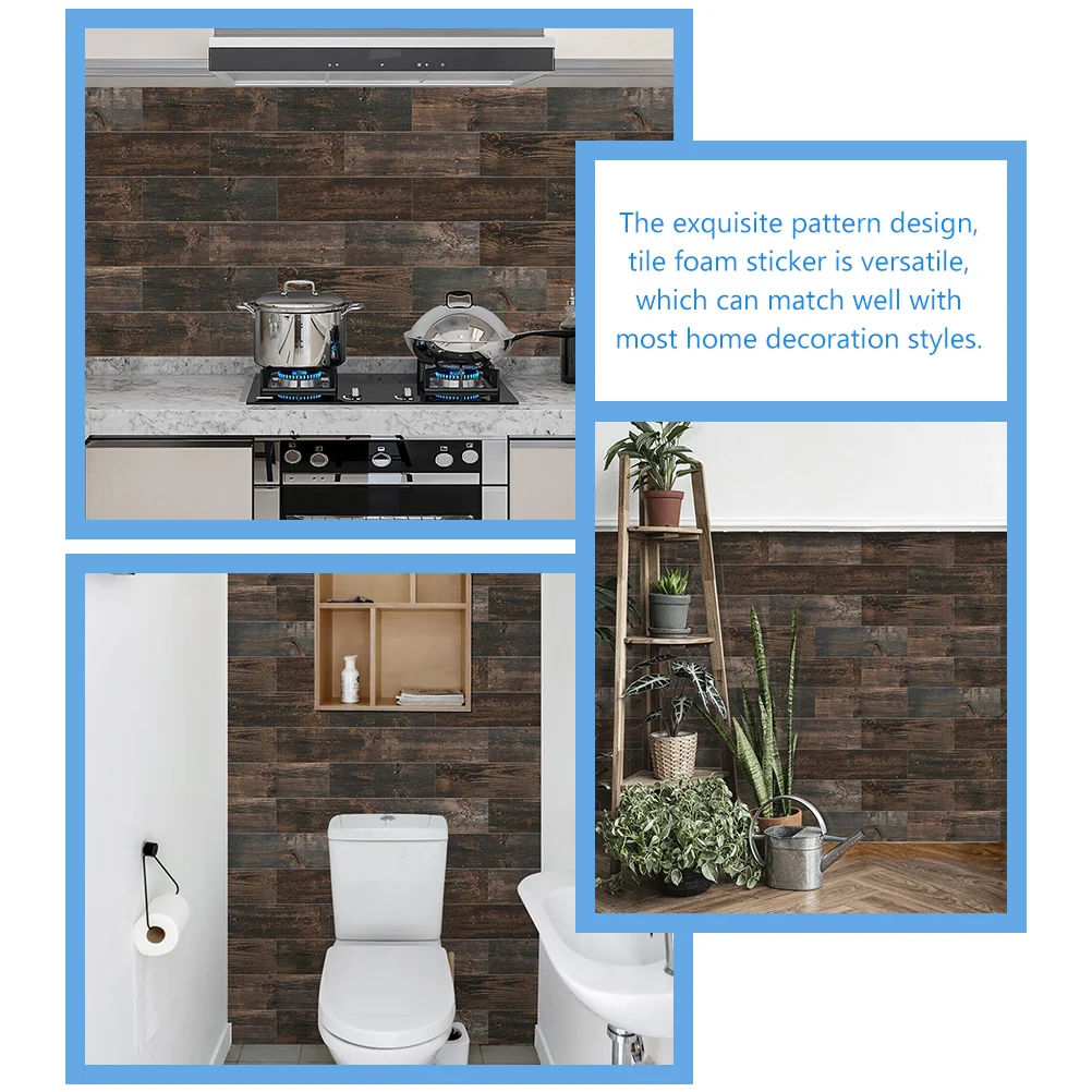 

9pcs 3D Wood Grain Waterproof Wall Stickers Tile Decals For Kitchen Bathroom Floor Self Adhesive Removable Stickers Decorative