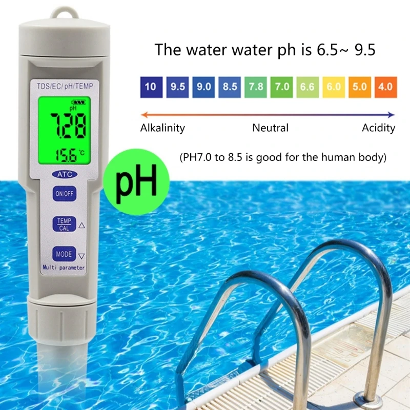 Portable 4 in 1 pH Meter Backlit LCDDisplay High Accuracy Digital Tester for Water & Food Simple Operation Versatile pH Meter