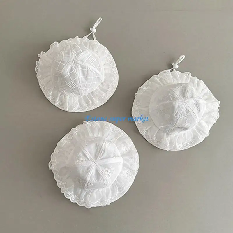 

090B Lightweight Vintage Baby Sunhat Infant Fisheerman Hat Headgear with Lace Detail