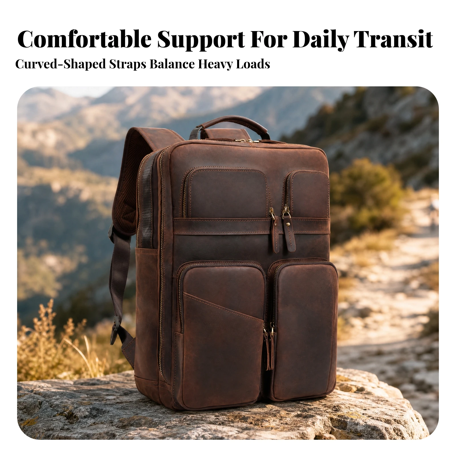 Canvas Backpack with Leather Trim Long-Lasting Travel Backpack with Laptop Compartment Bag Multi-Pocket for Travelers, Commuting