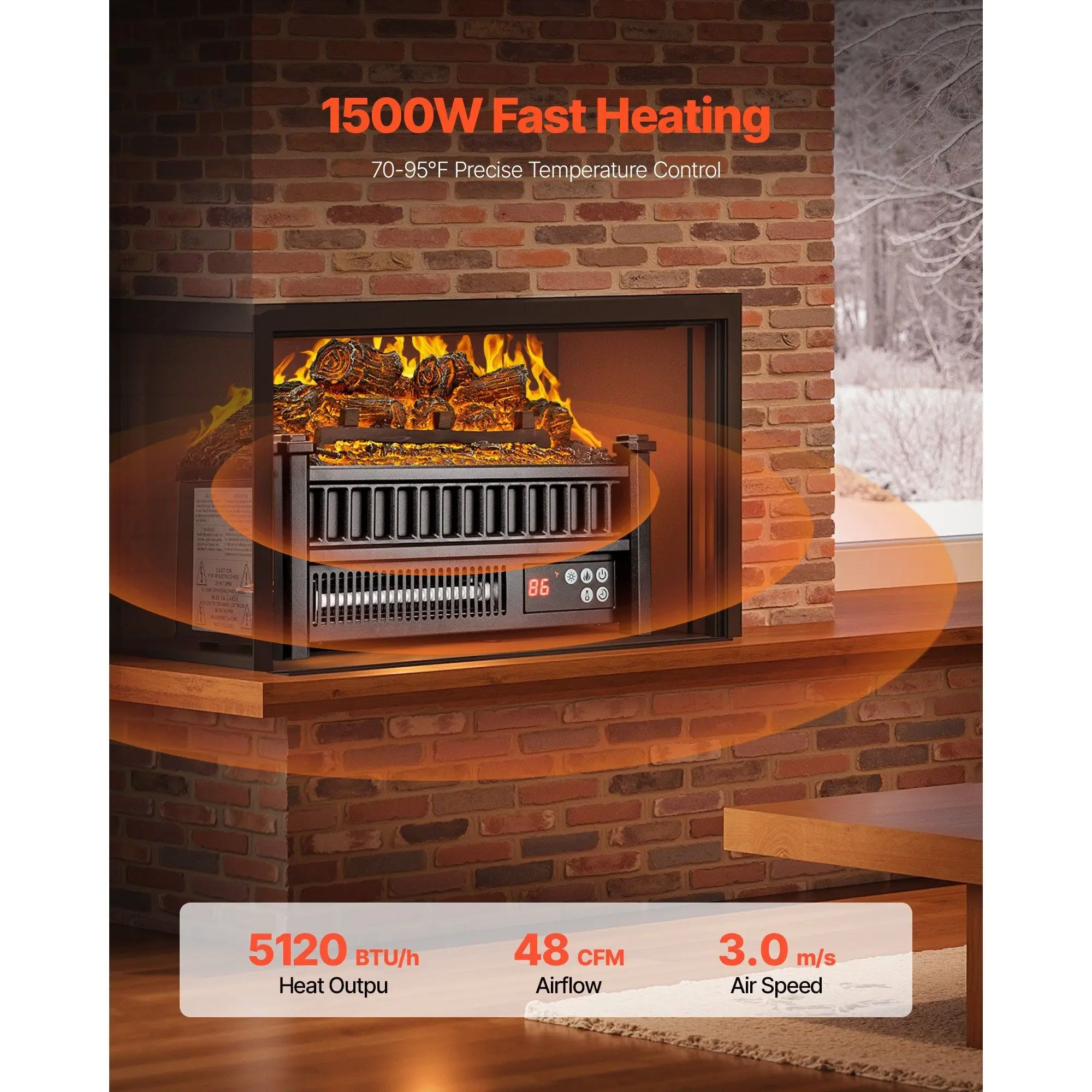 Electric fireplace insert with remote control, 5-speed adjustable flame brightness