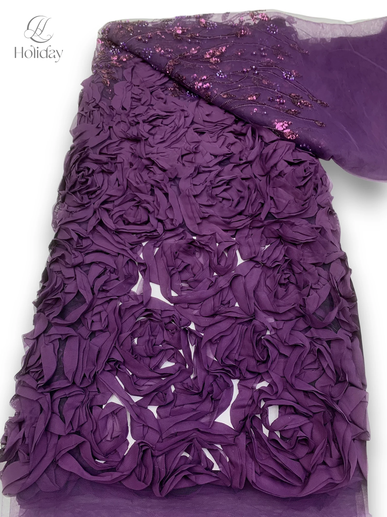 

High-end Chiffon Fabric with 3D Flowers, Embroidery for Luxury Wedding Dress, Evening Gown DIY lace fabric Women's skirt fabric