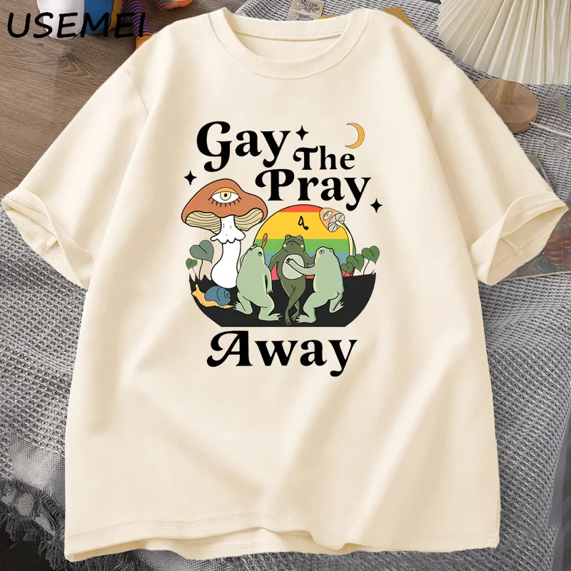 Gay The Pray Away T Shirt Women Men Pride Month Frog LGBTQ T-Shirt Love Is Love Printed T-shirts Cotton Short Sleeve Tees