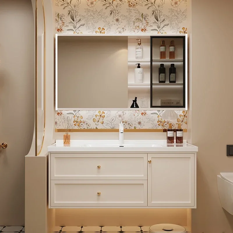 

French Washbasin Bathroom Cabinets Vintage Partition Light Storage Bathroom Cabinets Corner Mirrors Meuble Toilette Furniture