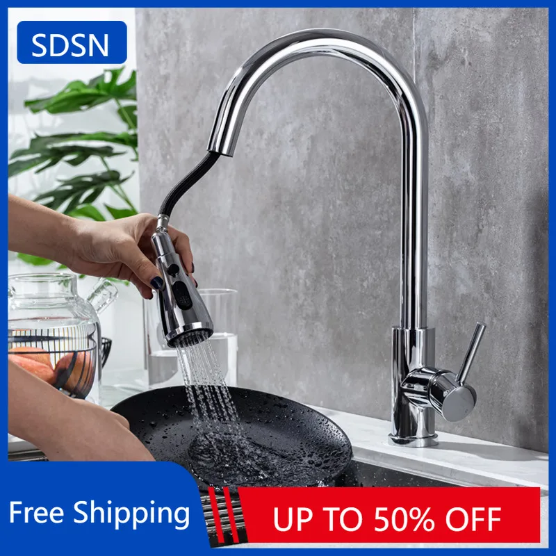 

Pull Out Kitchen Sink Faucets Polished Chrome Pull Down Kitchen Sink Mixer Tap 304 Stainless Steel Hot Cold Kitchen Faucet